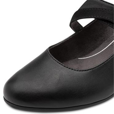 JANA WOMENS LOW HEEL STRAP COURT SHOE - BLACK