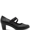 JANA WOMENS LOW HEEL STRAP COURT SHOE - BLACK