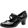 JANA WOMENS LOW HEEL STRAP COURT SHOE - BLACK PATENT
