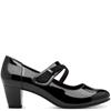 JANA WOMENS LOW HEEL STRAP COURT SHOE - BLACK PATENT