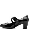 JANA WOMENS LOW HEEL STRAP COURT SHOE - BLACK PATENT