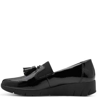 JANA WOMENS WEDGE TASSEL SLIP ON SHOE - BLACK PATENT