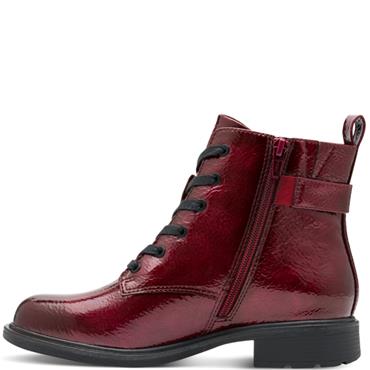 JANA WOMENS ZIP LACE ANKLE BOOT - WINE PATENT