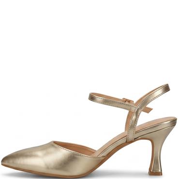 REDZ WOMENS MID HEEL STRAP SANDAL - GOLD