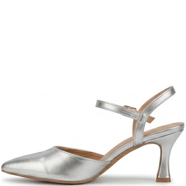 REDZ WOMENS MID HEEL STRAP SANDAL - SILVER