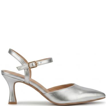 REDZ WOMENS MID HEEL STRAP SANDAL - SILVER