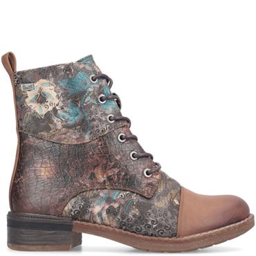 RIEKER WOMENS ZIP LACE ANKLE BOOT - TAN MULTI