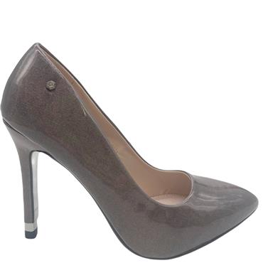 K APPLEBY WOMENS GOLD TRIM COURT SHOE - CHARCOAL PATENT