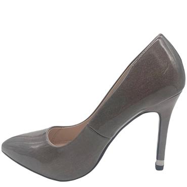 K APPLEBY WOMENS GOLD TRIM COURT SHOE - CHARCOAL PATENT