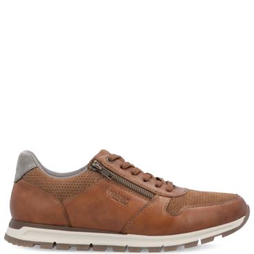 RIEKER MENS ZIP LACE CASUAL SHOE - BROWN