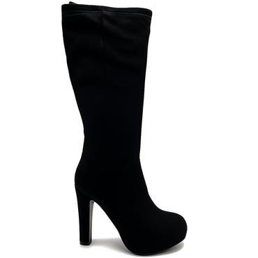 REDZ WOMENS ZIP HIGH LEG BOOT - BLACK SUEDE