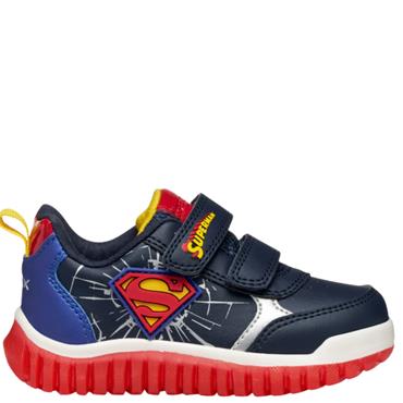 GEOX BOYS SUPERMAN LIGHTS STRAP TRAINER - NAVY ROYAL