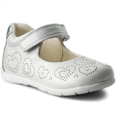 GEOX GIRLS VEL STRAP HEART SHOE - WHITE SILVER