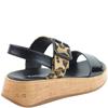 HEAVENLY FEET WOMENS WEDGE STRA SANDAL - BLACK LEOPARD
