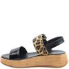 HEAVENLY FEET WOMENS WEDGE STRA SANDAL - BLACK LEOPARD