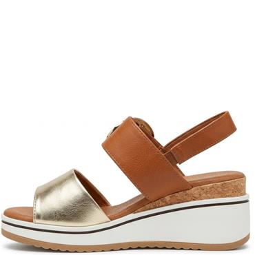 REDZ WOMENS WEDGE STRAP SANDAL - TAN MULTI