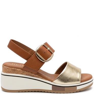 REDZ WOMENS WEDGE STRAP SANDAL - TAN MULTI