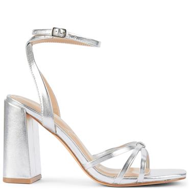 TRUFFLE WOMENS MID HEEL SANDAL - SILVER