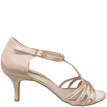COCO RITZ WOMENS LOW HEEL STRAP SANDAL - NUDE SATIN