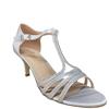 COCO RITZ WOMENS LOW HEEL STRAP SANDAL - SILVER SATIN