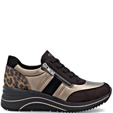 REMONTE WOMENS WEDGE ZIP LACE TRAINER - METALLIC