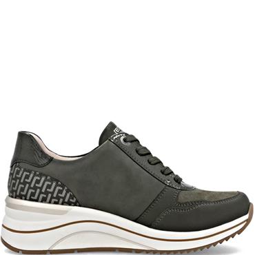 REMONTE WOMENS WEDGE ZIP LACE TRAINER - GREEN MULTI