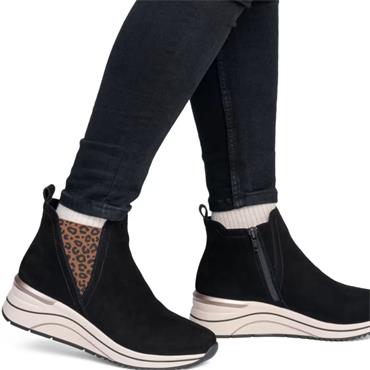 REMONTE WOMENS WEDGE ZIP ANKLE BOOT - BLACK SUEDE