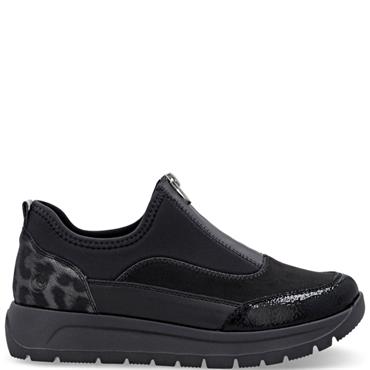 REMONTE WOMENS WIDE FIT ZIP SHOE - BLACK