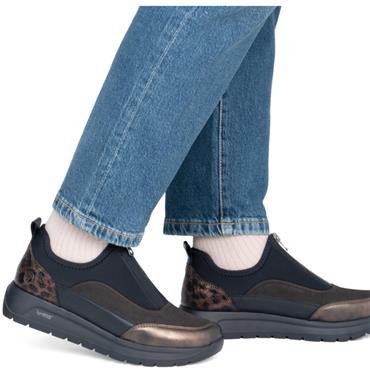 REMONTE WOMENS WIDE FIT ZIP SHOE - BROWN BLACK