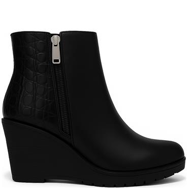 REDZ WOMENS WEDGE ZIP ANKLE BOOT - BLACK