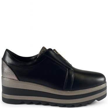 REDZ WOMENS WEDGE ZIP SHOE - BLACK