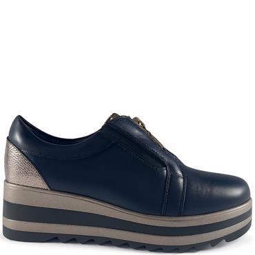 REDZ WOMENS WEDGE ZIP SHOE - NAVY
