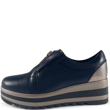 REDZ WOMENS WEDGE ZIP SHOE - NAVY