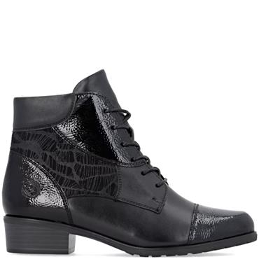 REMONTE WOMENS ZIP LACE ANKLE BOOT - BLACK