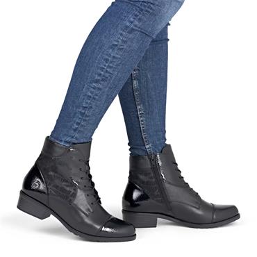 REMONTE WOMENS ZIP LACE ANKLE BOOT - BLACK