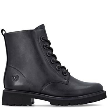 REMONTE WOMENS ZIP LACE ANKLE BOOT - BLACK