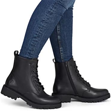 REMONTE WOMENS ZIP LACE ANKLE BOOT - BLACK