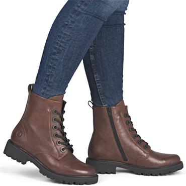 REMONTE WOMENS ZIP LACE ANKLE BOOT - BROWN