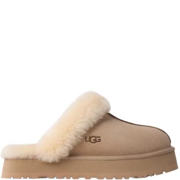UGG WOMENS PLATFORM FUR LINED SLIPPER - SAND