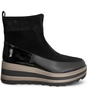 REDZ WOMENS WEDGE ZIP ANKLE BOOT - BLACK