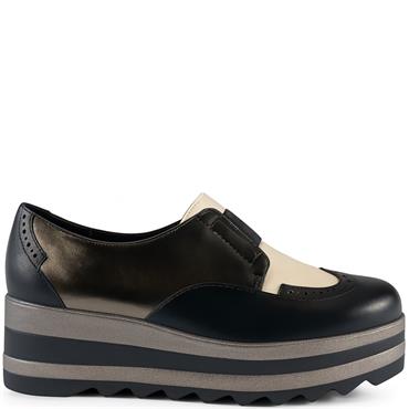 REDZ WOMENS WEDGE SLIP ON SHOE - BLACK BEIGE