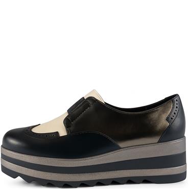 REDZ WOMENS WEDGE SLIP ON SHOE - BLACK BEIGE