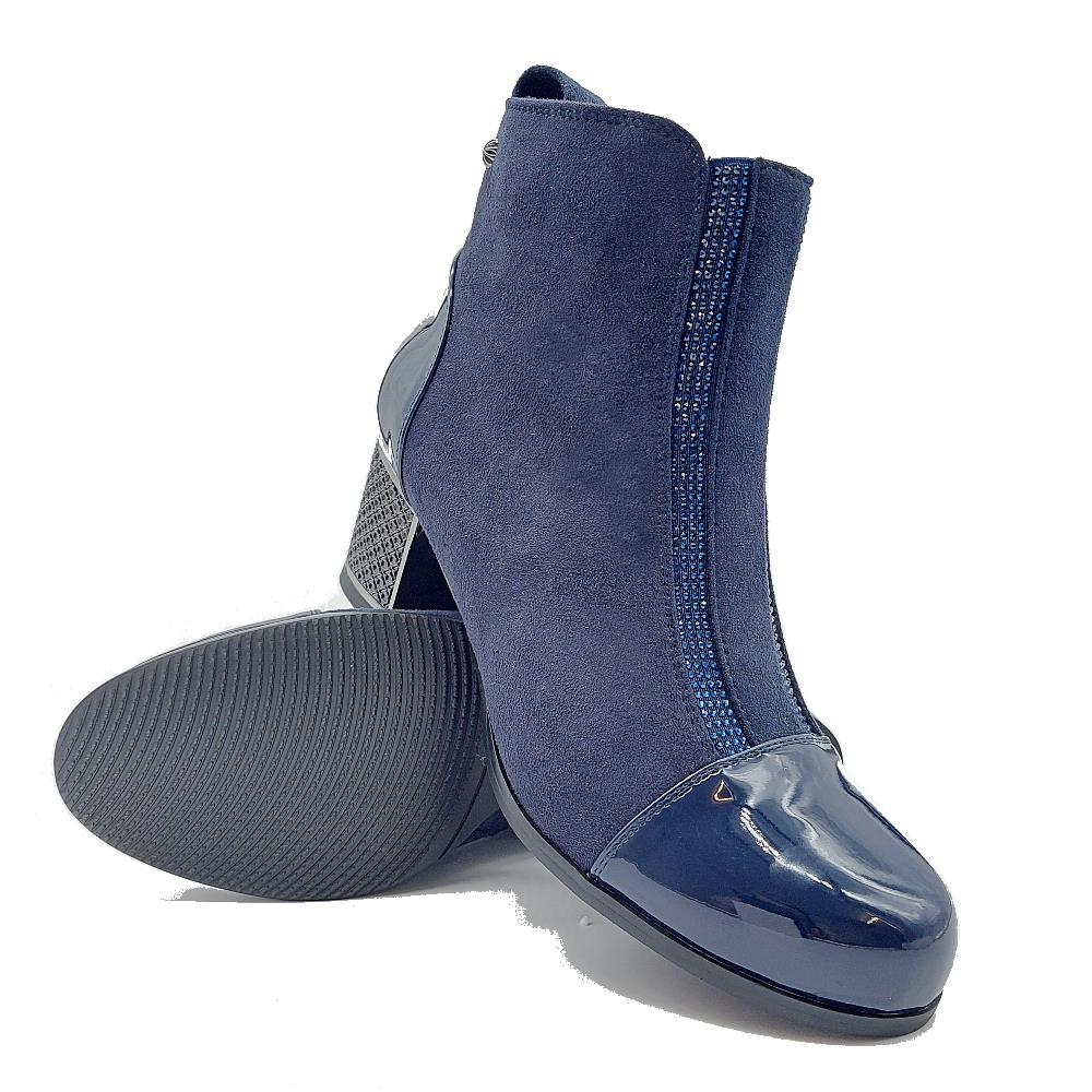 REDZ WOMENS BLOCK HEEL ZIP ANKLE BOOT NAVY Paul Byron Shoes Ireland