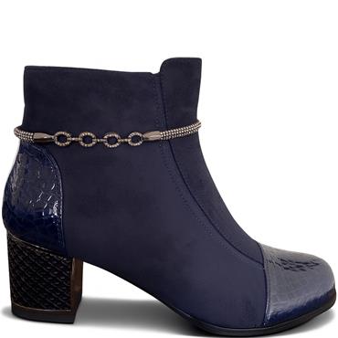 REDZ WOMENS DIAMANTE STRAP ANKLE BOOT - NAVY SUEDE