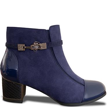 REDZ WOMENS DIAMANTE STRAP ANKLE BOOT - NAVY SUEDE