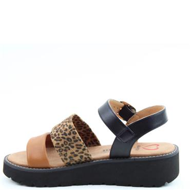 HEAVENLY FEET WOMENS SANDAL - BLACK LEOPARD TAN