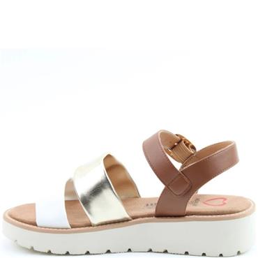 HEAVENLY FEET WOMENS SANDAL - TAN GOLD WHITE