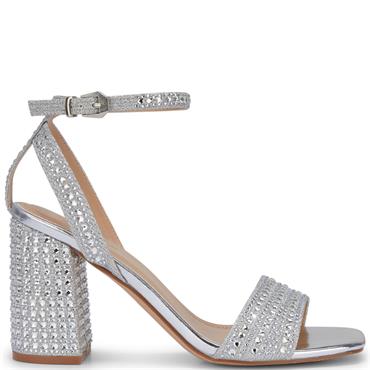 TRUFFLE WOMENS MID HEEL SANDAL - SILVER