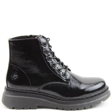 HEAVENLY FEET WOMENS ZIP LACE ANKLE BOOT - BLACK PATENT