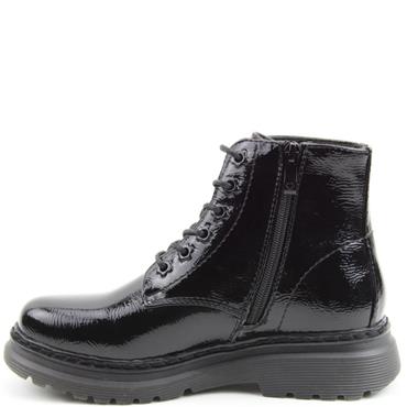 HEAVENLY FEET WOMENS ZIP LACE ANKLE BOOT - BLACK PATENT